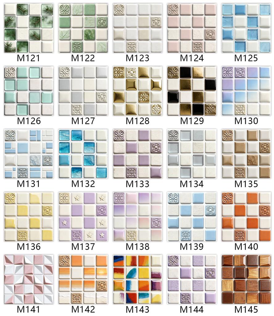 10Pcs Glossy Marble Mosaic Tile Stickers Waterproof Self-Adhesive Geometric Wall Floor Decals Kitchen Backsplash Home DIY Decoration
