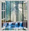 Autumn Outdoor Nature Scenery Shower Curtains Waterfall Forest Pine Tree Window View Fall Landscape Bathroom Decor Polyester