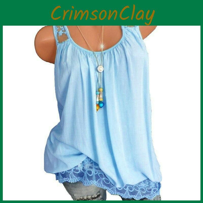 Elegant Sexy Women's Sleeveless Lace T-shirt Vest For Everyday Summer Outfits