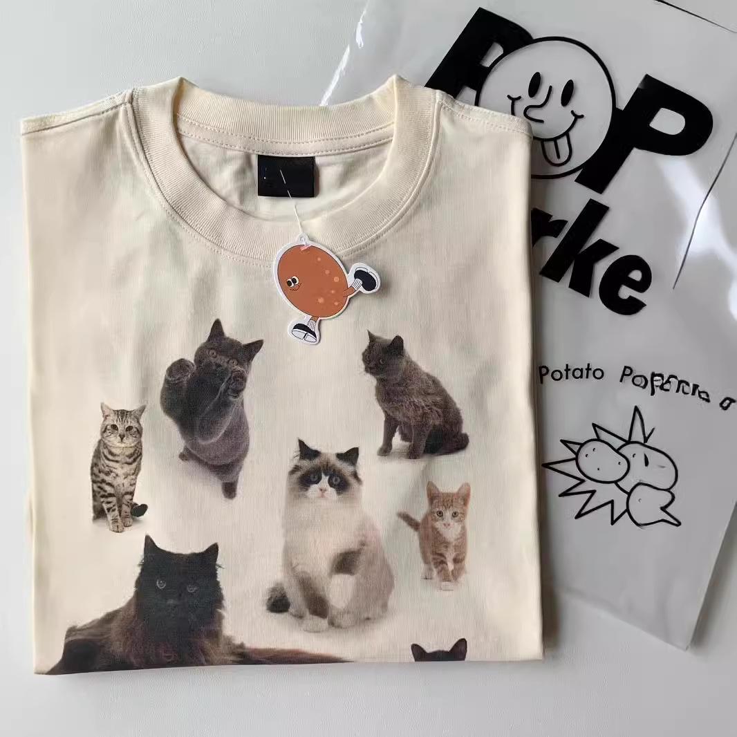 

Винтажная хлопковая футболка унисекс больших размеров с кошкой - Повседневный свободный крой 3XL (145-160 lbs) абрикосовый