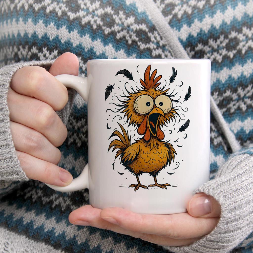 F-Caw-F Chicken Mug 350ml Funny Ceramic Drinkware Humorous Rooster Coffee Cup Tea Mug With Handle For Chicken Lover Coffee Tea