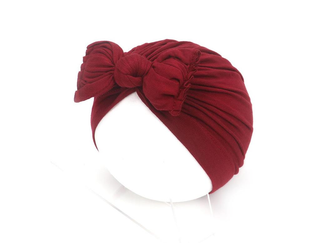 2021 new pleated baby hat bow children's hat baby solid color knotted pullover hat Indian hat