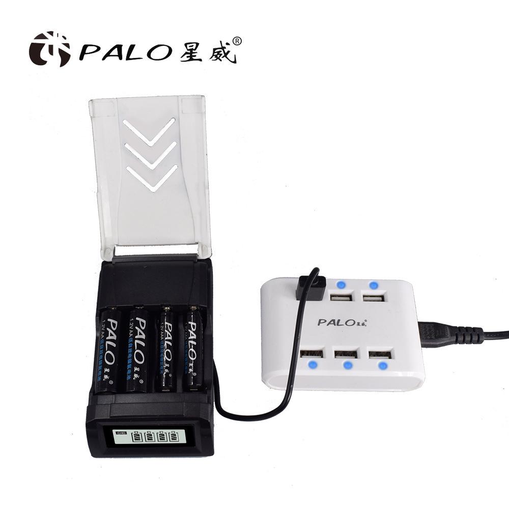 PALO 4pcs 1.2V Ni-mh AA 3000mAh Rechargeable Battery + NEW LCD USB Smart Fast Charger