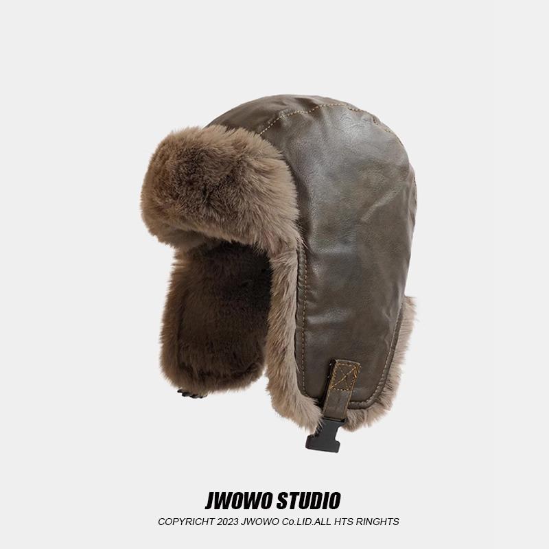 

Женская кожаная плюшевая шапка-ушанка Зимняя ветрозащитная теплая уличная защита от холода Толстая защита ушей Шапка Мужская One Size