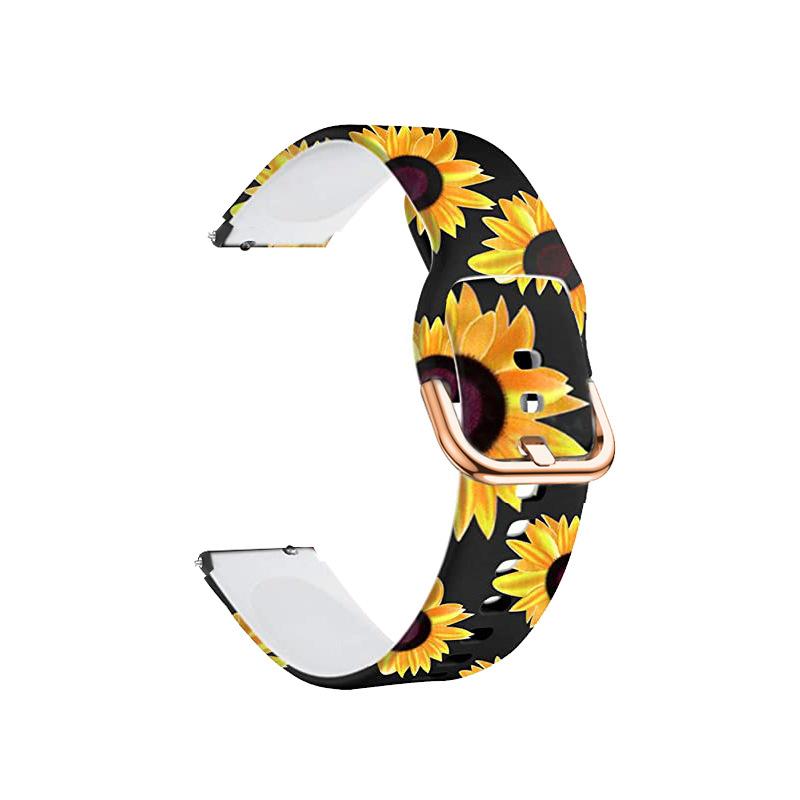 Silicone Watch, Black Sunflower Pattern, 18mm Replacement Watch Strap