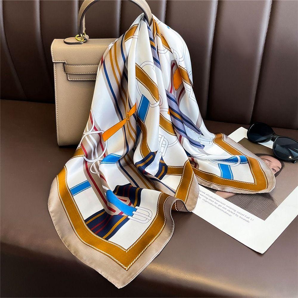 Elegant Square Silk Scarf 70x70cm Shawl Lightweight Head Wrap Hair Band for Women
