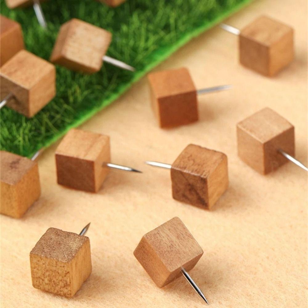 114Pcs Wooden Drawing Thumb Tacks Various Style Cork Board Thumbtack DIY Wood Push Pins  Home Craft