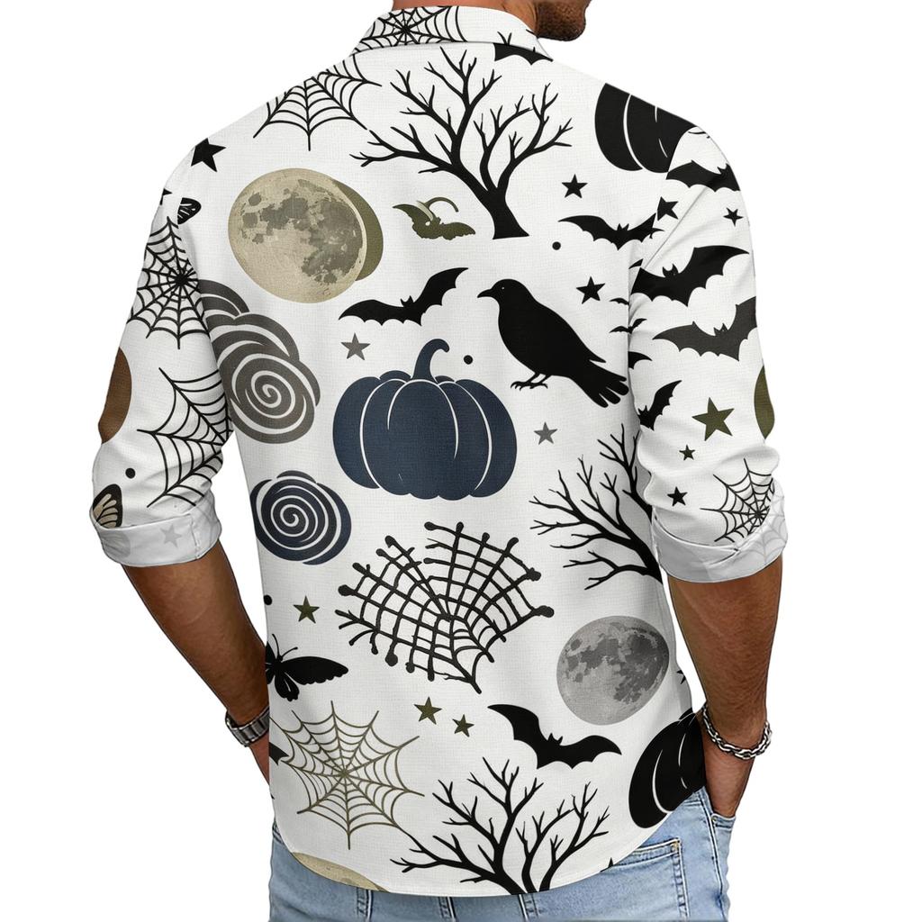 Men's Casual Long Sleeve Halloween Print Shirt Button Down Collar Relaxed Fit Lightweight Breathable Fabric Casual Sport Shirt