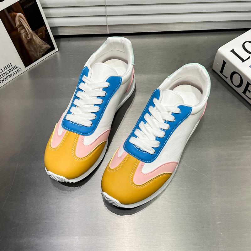 Fashion Women's Casual Single Shoes Spring New Round Head Multi-color Front Lacing Soft Sole Non-slip Low-top Sneakers
