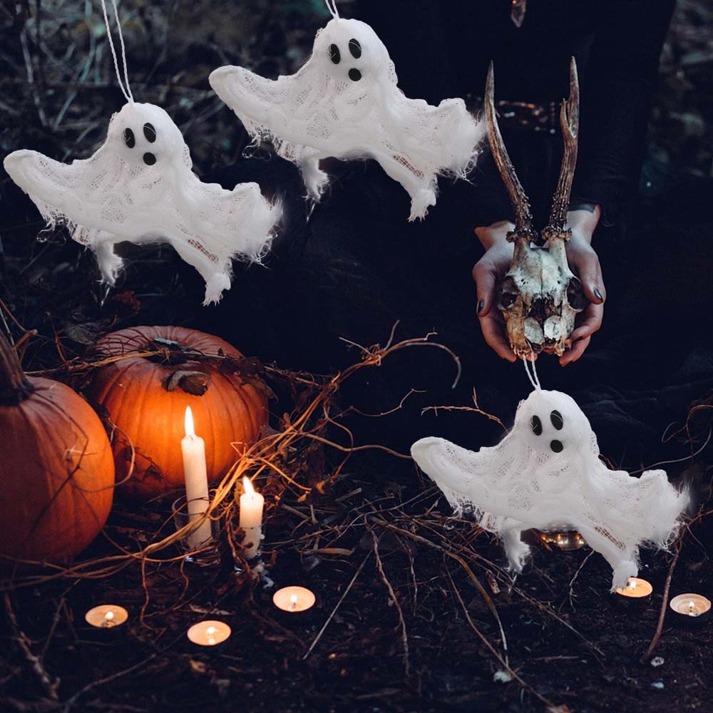 6pcs Trick or Treat White Ghost Pendant Realistic Ghost Hanging Ornament  Patio Porch Decoration