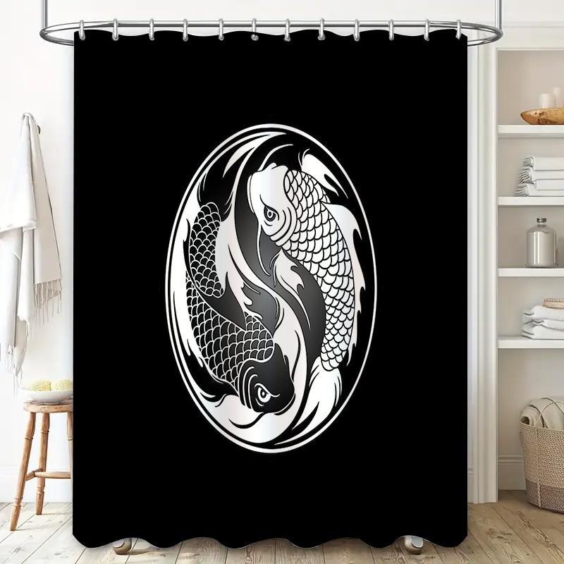Unframed Japanese Koi Fish Shower Curtain Set Waterproof Modern Abstract Art Bathroom Decor Washable Fabric Liner
