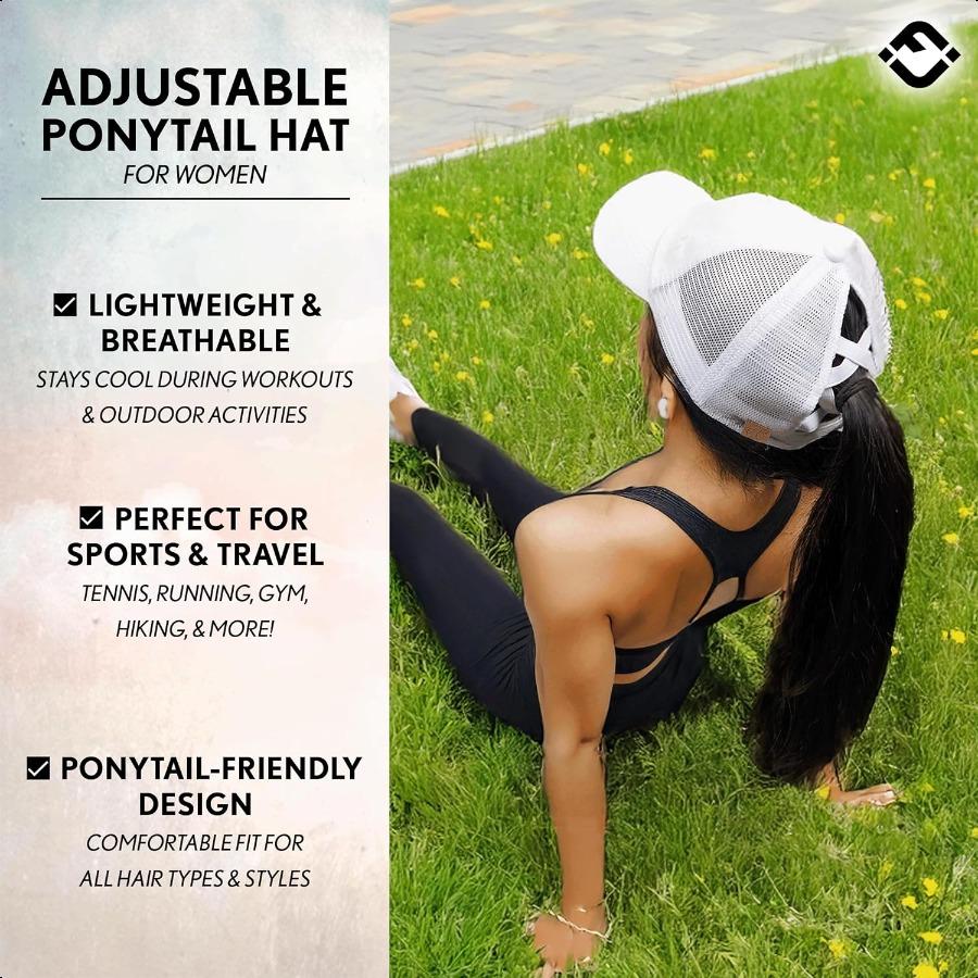 Funky Junque Ponytail Hat for Women Baseball Cap with Adjustable Fit High Pony Tail Criss Cross Back for Everyday Wear