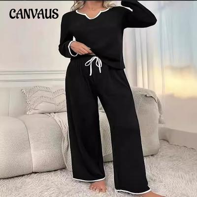 Autumn and Winter Women's Pant Suit Solid Colour V-neck Loose Comfortable Leisure Home Drawstring Trousers Suit