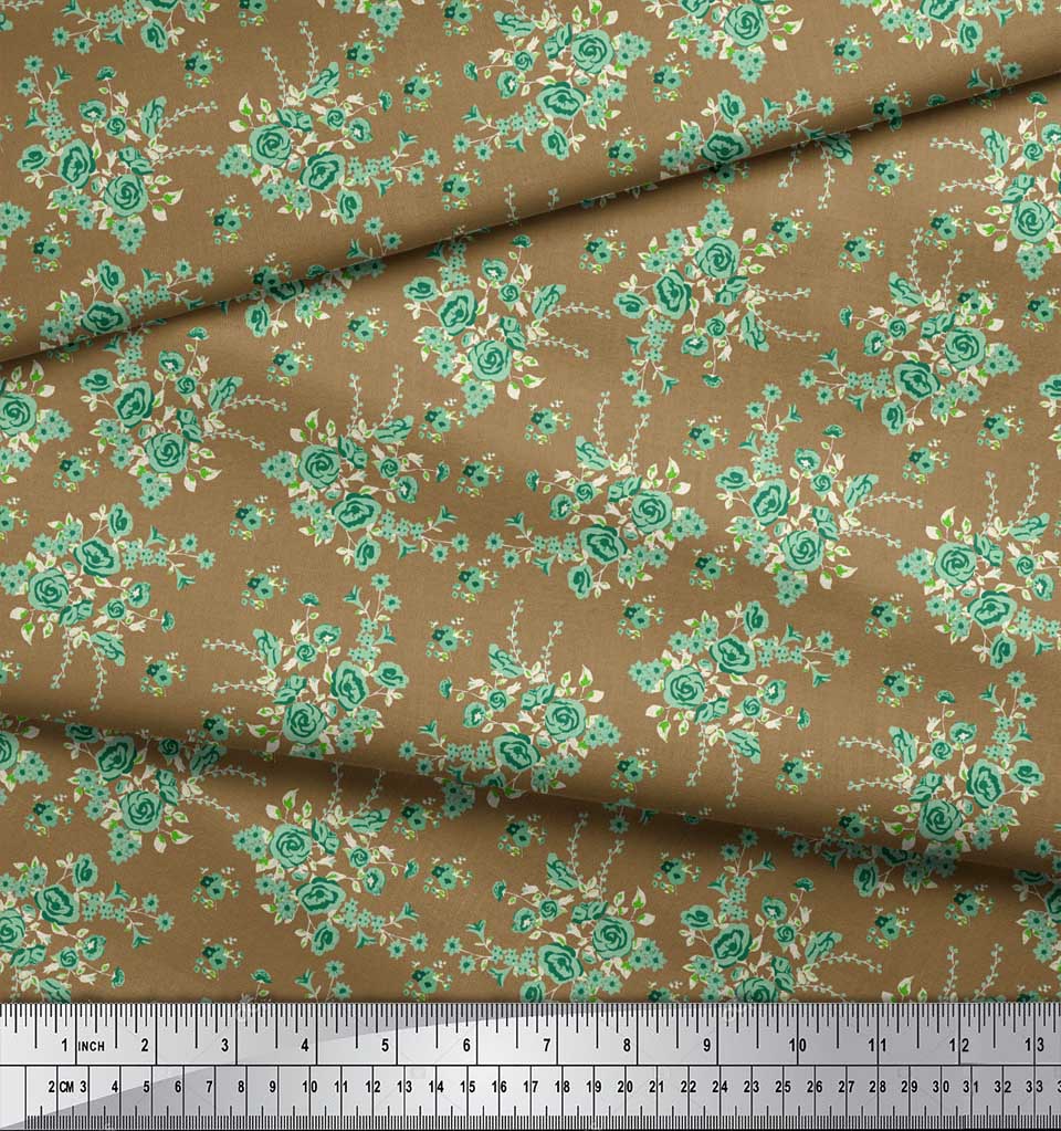 Soimoi Black Japan Crepe Satin Fabric Leaves & Rose Floral Print Sewing Fabric Metre 42 Inch