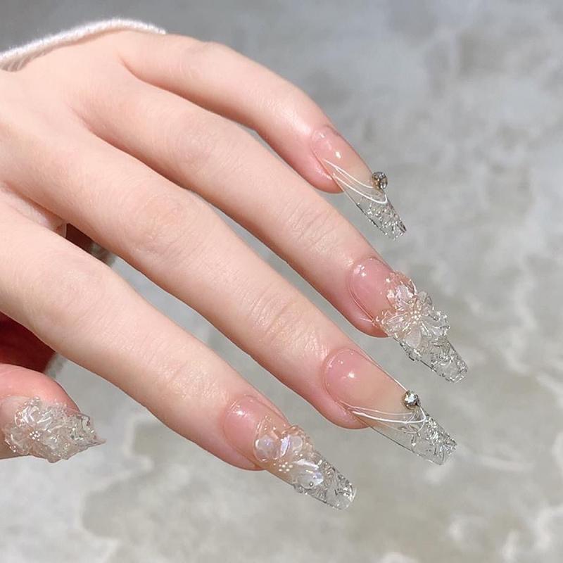 5D Utsökta Vita Blommor Nageldekorationsklistermärken Kawaii Blommig Nageldekoration Dekaler Självhäftande Slider DIY-tillbehör