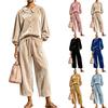 Damen Lässiges V-Ausschnitt Langarm Pullover Oberteil und Hose Set Zweiteiliges Outfit