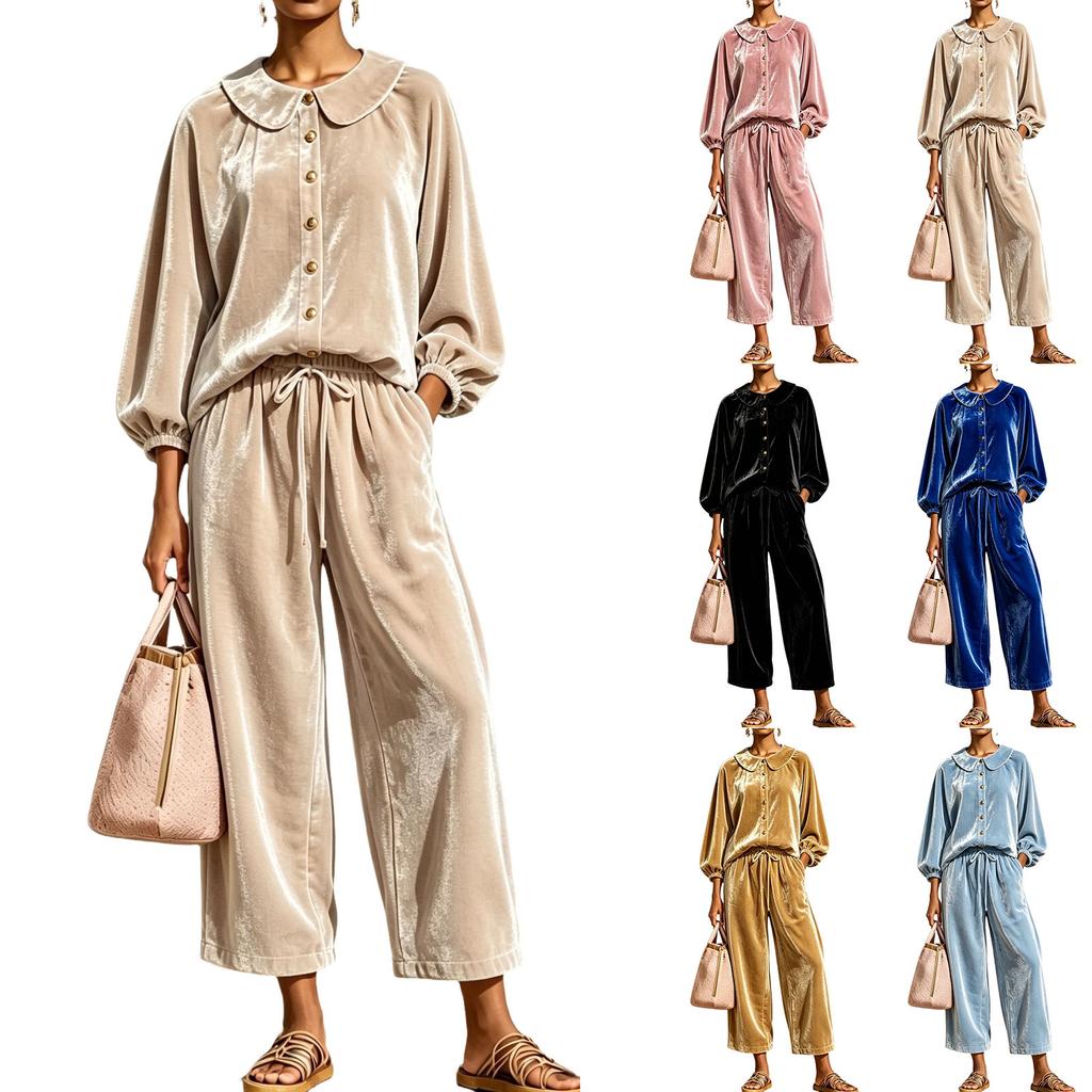 Damen Lässiges V-Ausschnitt Langarm Pullover Oberteil und Hose Set Zweiteiliges Outfit