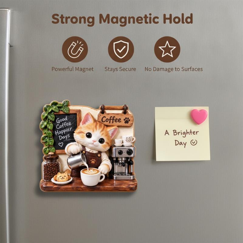 Cute 3D Embossed Cat Barista Fridge Magnet Strong Magnetic Back Vivid Details For Kitchen Decor Cat Lover Gifts
