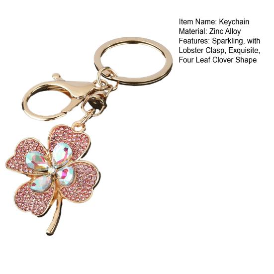 Four Leaf Clover Keychain Rhinestone Lucky Four Leaves Clover Keychain with Lobster Clasp Sparkling Good Luck Charm Gift for Women