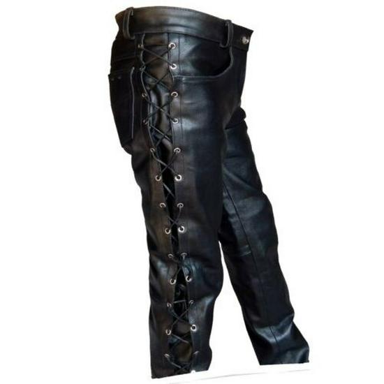 2019 Wish Lace-up High Waist PU Leather Pants - Solid Color, Trendy European & American Style