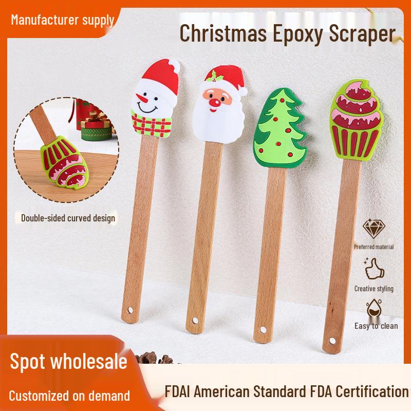 Beech Wood Silicone Christmas Cake Spatula & Scraper for Baking
