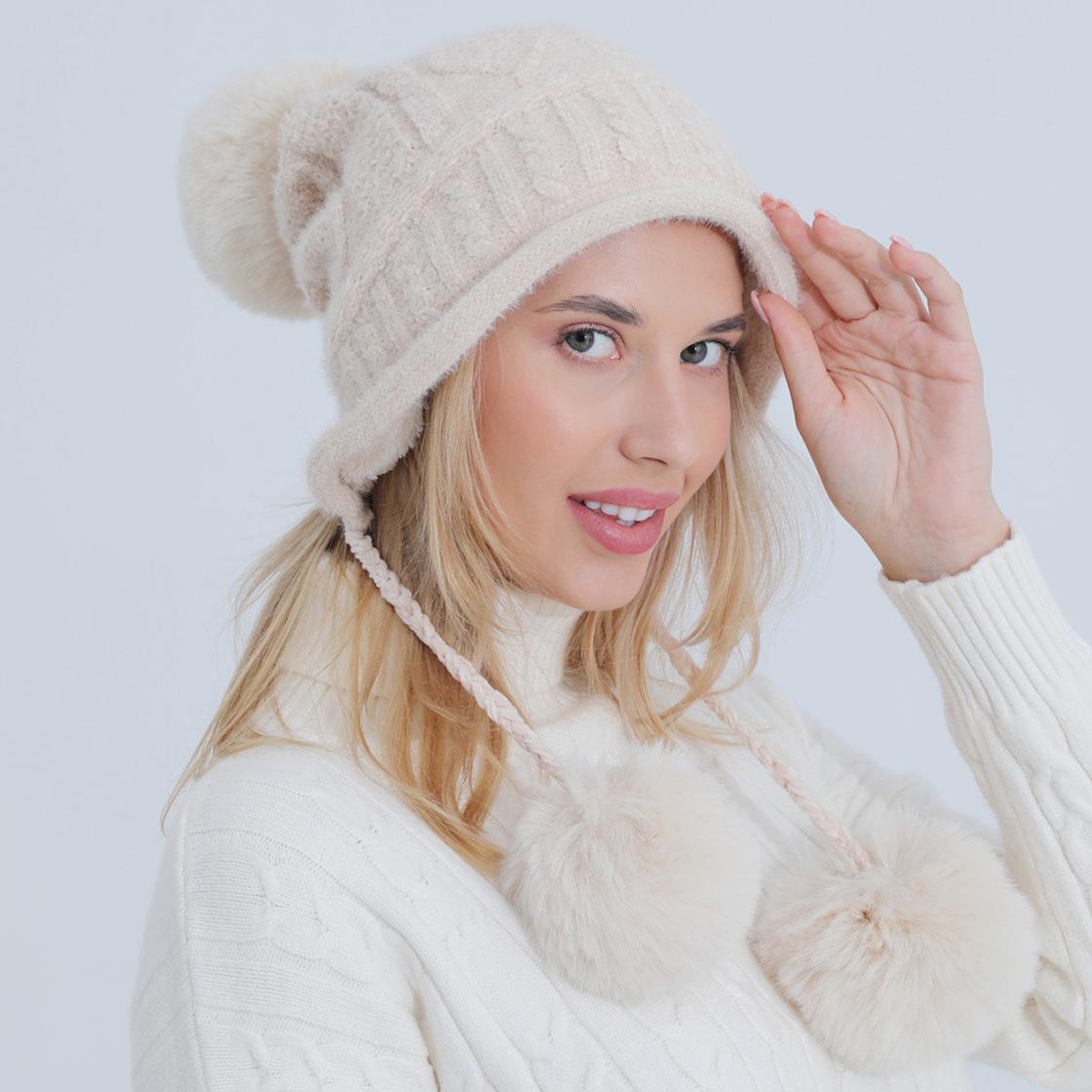 

A New Style of Cute Autumn and Winter Woolen Knitted Soft Chenille Hat for Ladies Fashionable and Warm one size