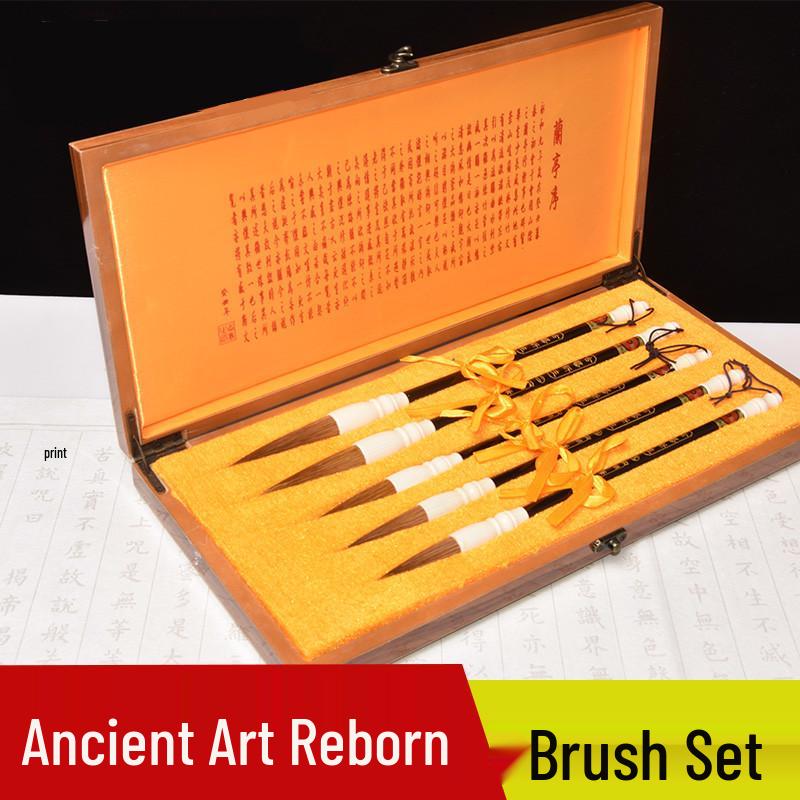 Wengang Chenlong Brush Set: Five Wolf Hair Brushes with Imitation Ivory Handles - Ancient Meaning, New Life. Wolf Hair