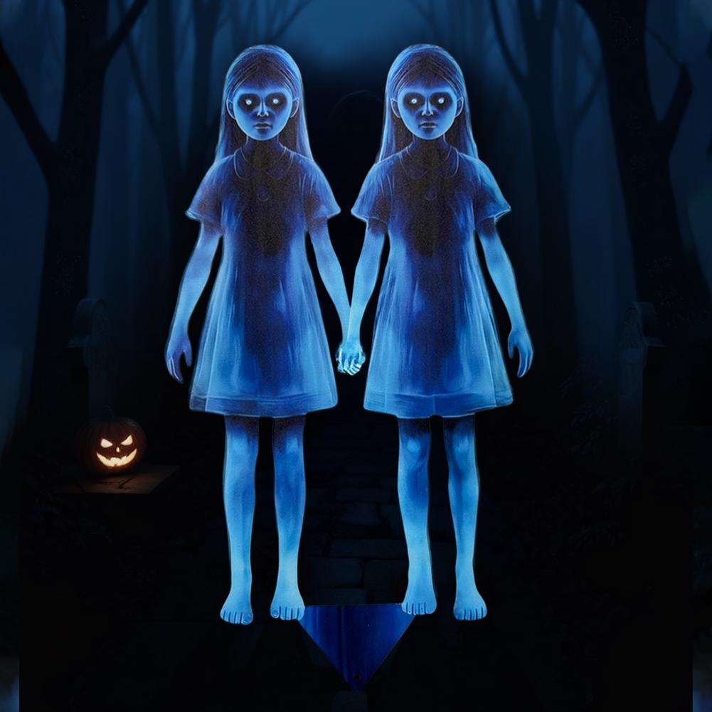 1 PC Iron Yard Stakes Scary Garden Ghost Stakes Spiked Piles Twin Ghosts Garden Stake Yard For Lawn Patio Haunted House