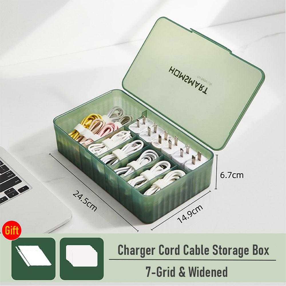 Charger Cord Data Cable Storage Box, Data Line Storage Desktop Cable Collect Case Dustproof Power Boxes Wire Cable Organizer