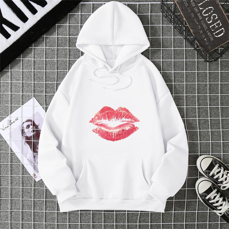 Sexy lip print hoodie long-sleeved women's casual fashion sweatshirt