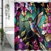Hummingbird floral shower curtain, bathroom decorative shower curtain, waterproof shower curtain with hooks