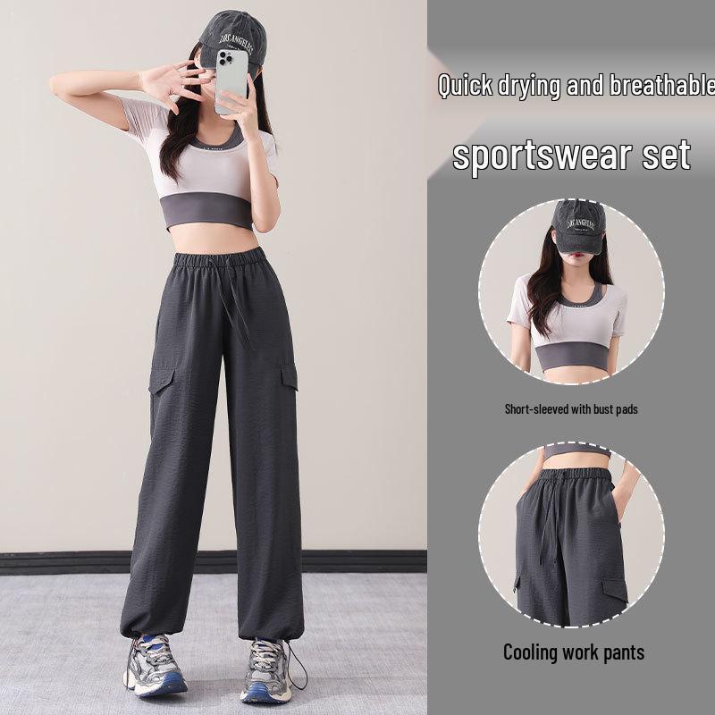 Women's Summer 2025 Casual Sportswear Set: New Style Hiking Sun Protection Clothing with Loose Cargo Pants