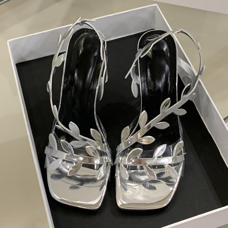 

Мода Liyke Модный Дизайн Патентная Кожа Лист Задний Ремешок Сандалии Женские Элегантный Квадратный Носок Золото Серебро Высокие Каблуки Вечеринка Выпускной Обувь 35 серебряный