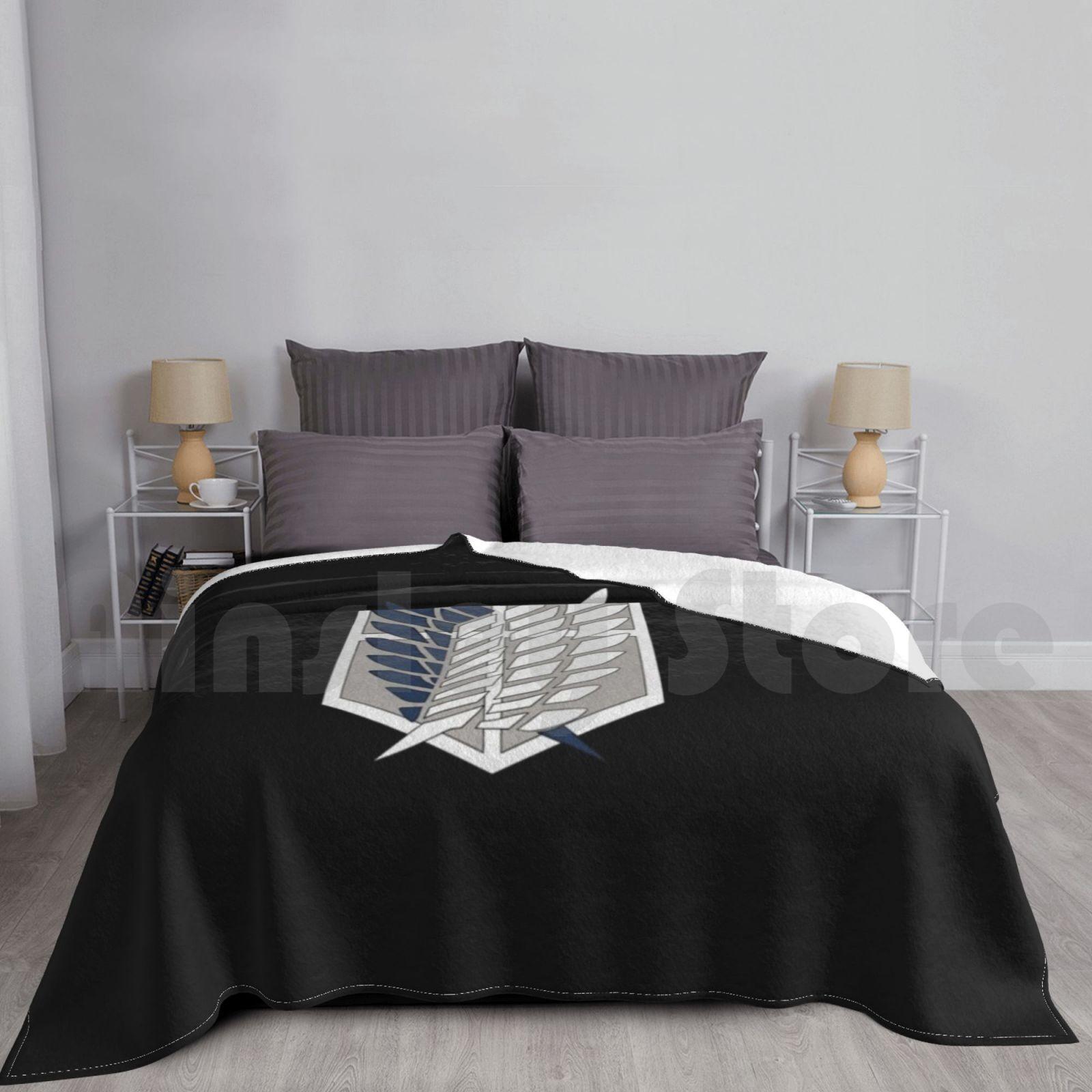 Scouting Legion Black Illustration | | Shingeki No Kyojin Anime Blanket Super Soft Warm Light Thin Size: 75*100cm, Weight: 230 GSM