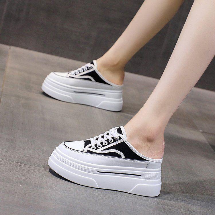 Women's White Thick-Soled Platform Mules - Closed-Toe, Backless, Petite Height Boost, Spring/Summer