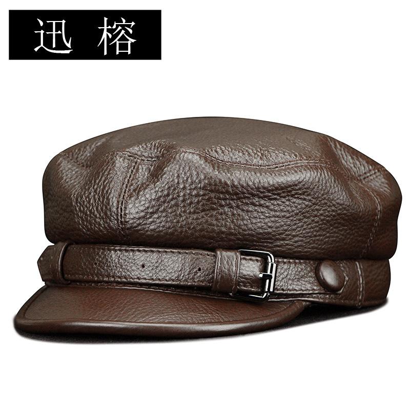 Yiran Dayang Hat Men's 100% Genuine Leather Newsboy Cap | Retro British Unisex Flat Peak Vintage Fashion 58-60Cm