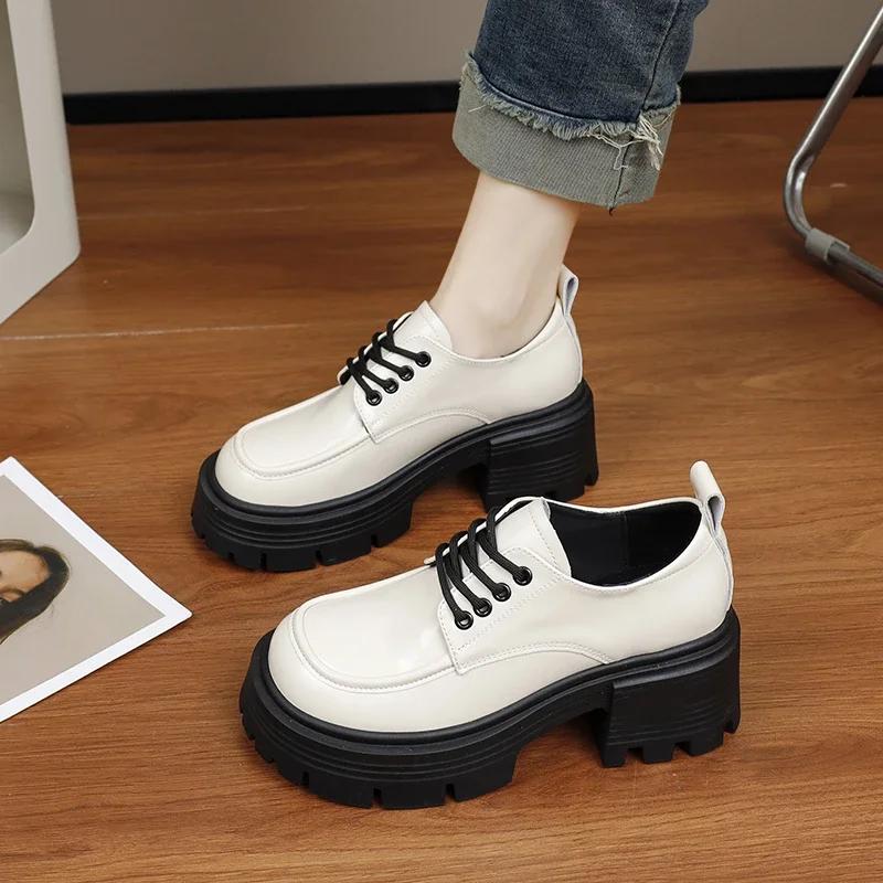 2024 Women's Spring and Autumn New Casual Retro Shoes Thick Heel Thick Sole Women's Shoes British Style Small Leather Shoes