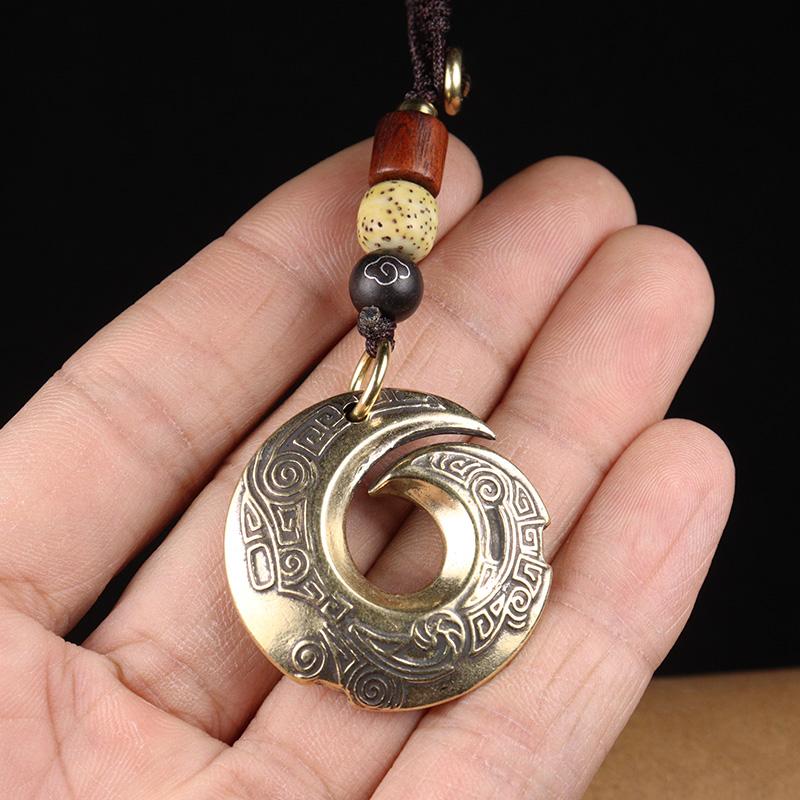 Chinese Good Luck Ring Brass Car Key Chain Pendant Jewelry Special Pattern Round Tag Mystical Eastern Power DIY Lanyard Hangings