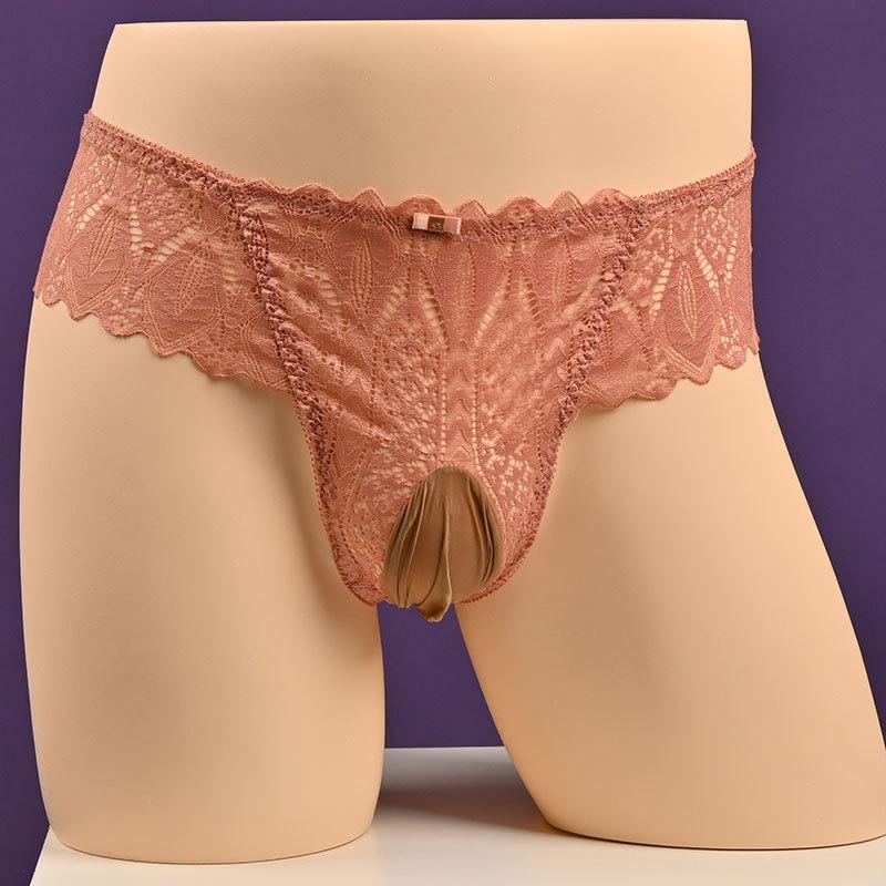 Mens Sissy Pouch Panties Sexy Full Lace Briefs Slarge Size Breathable Silky Slippery Ultra-Thin Lace See-Through Underwear