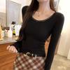 French Chic Lace Long Sleeve T-Shirt: Sweet, Cool, Spicy Collarbone Style, and Waist-Showing Korean Women's Autumn/Winter Top