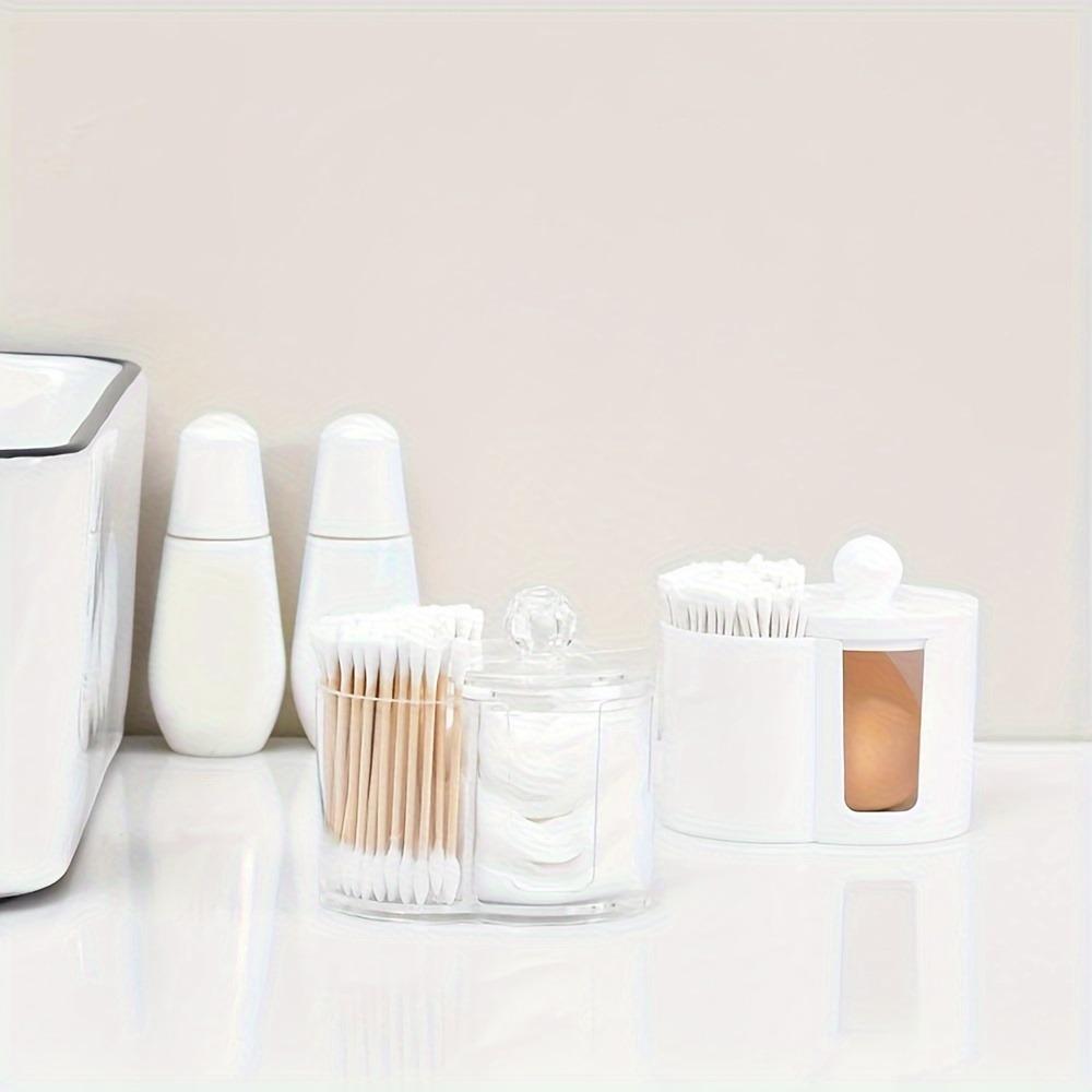 1pc Large Capacity Dustproof Cosmetic Organiser Cotton Swab Organiser,Bamboo Lid,Portable Cotton Swab and Powder Puff Holder