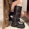 Vintage Damen Kniehohe Stiefel Mode Plateau Dicke Absatzschuhe Damen Prägnante Lange Botas De Mujer