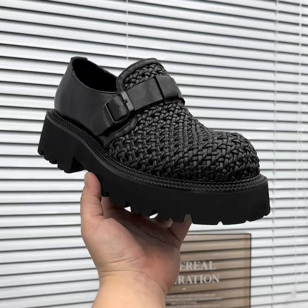 New men's pure leather casual and comfortable woven men's shoes high quality fashion versatile handsome advanced sense support ciphertext