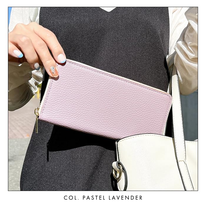 Genuine leather long wallet for men and women in natural ivory. Features a round zipper closure, coin purse, and card slots.