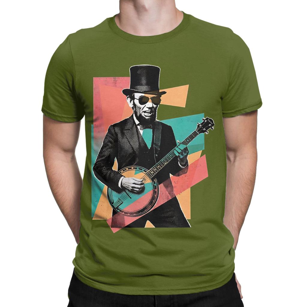 Abraham Lincoln Playing Banjo Novelty 100 Cotton Tshirt Abraham Tops Tees For Unisex