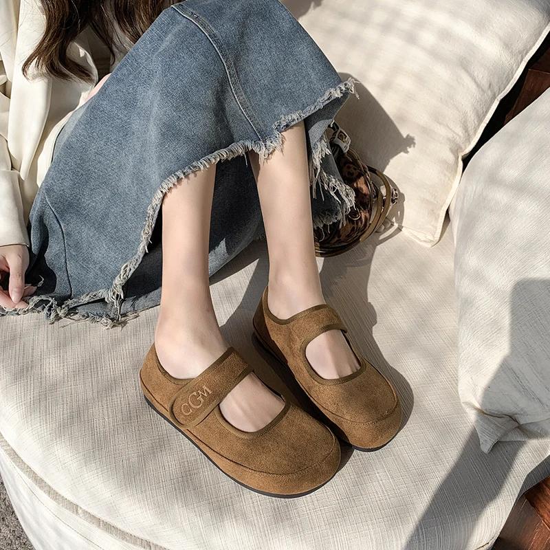 Women's Flat Shoes Round Toe Flannel Hook & Loop Shoes for Women Dress Leisure Shallow Mouth Anti-Slip Sole Zapatillas De Mujer