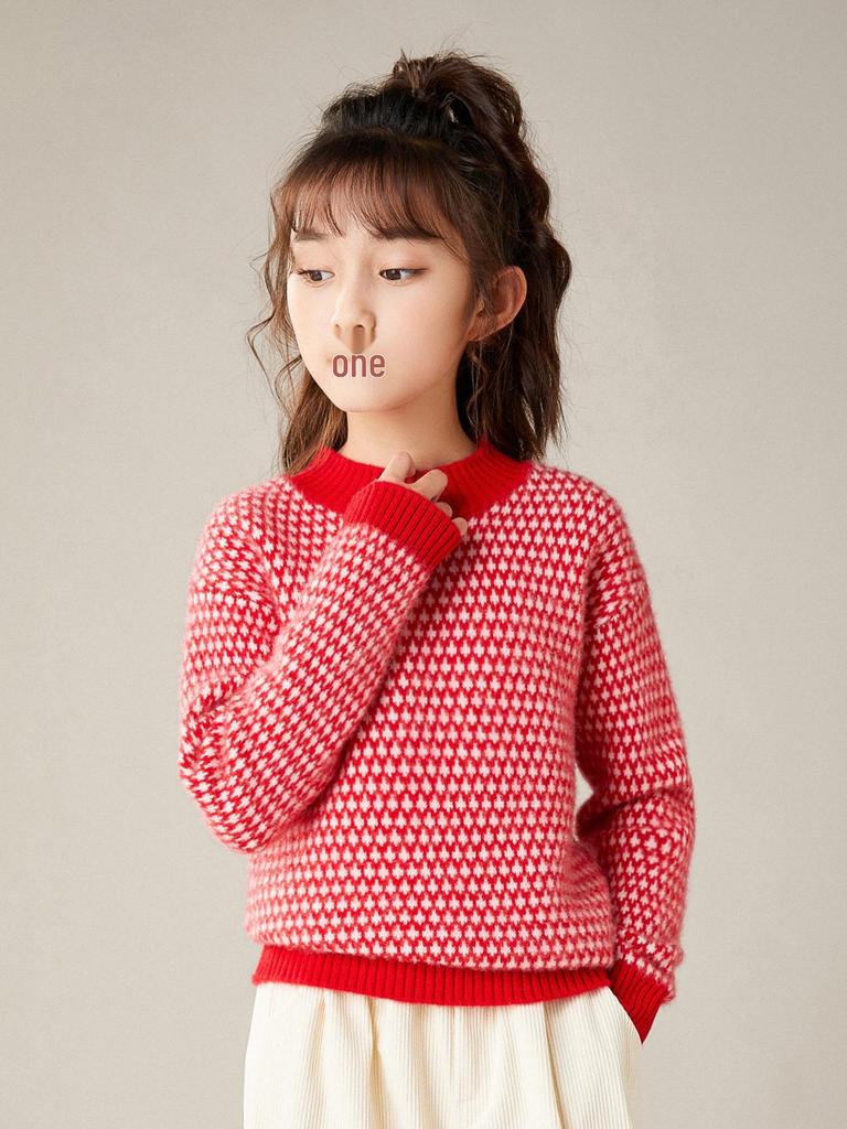Kinder Pullover aus reiner Wolle mit Rundhalsausschnitt - Dick gestricktes warmes Oberteil für Jungen und Mädchen, Herbst/Winter Stil
