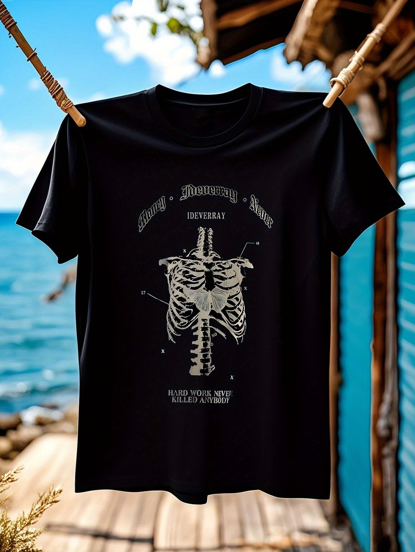 Wo Gothic Grunge Tshirt - White Tee with Black Skeleton t... S