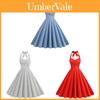 Vintage Polka Dot Cotton Vneck Sleeveless Dress With High Waist Pockets For Summer Picnic