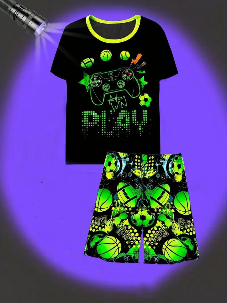 Game Console Boys Set Cool Print Children's Top and Bottom Clothes Set Loose Sets for Children Street Casual Children's Clothes